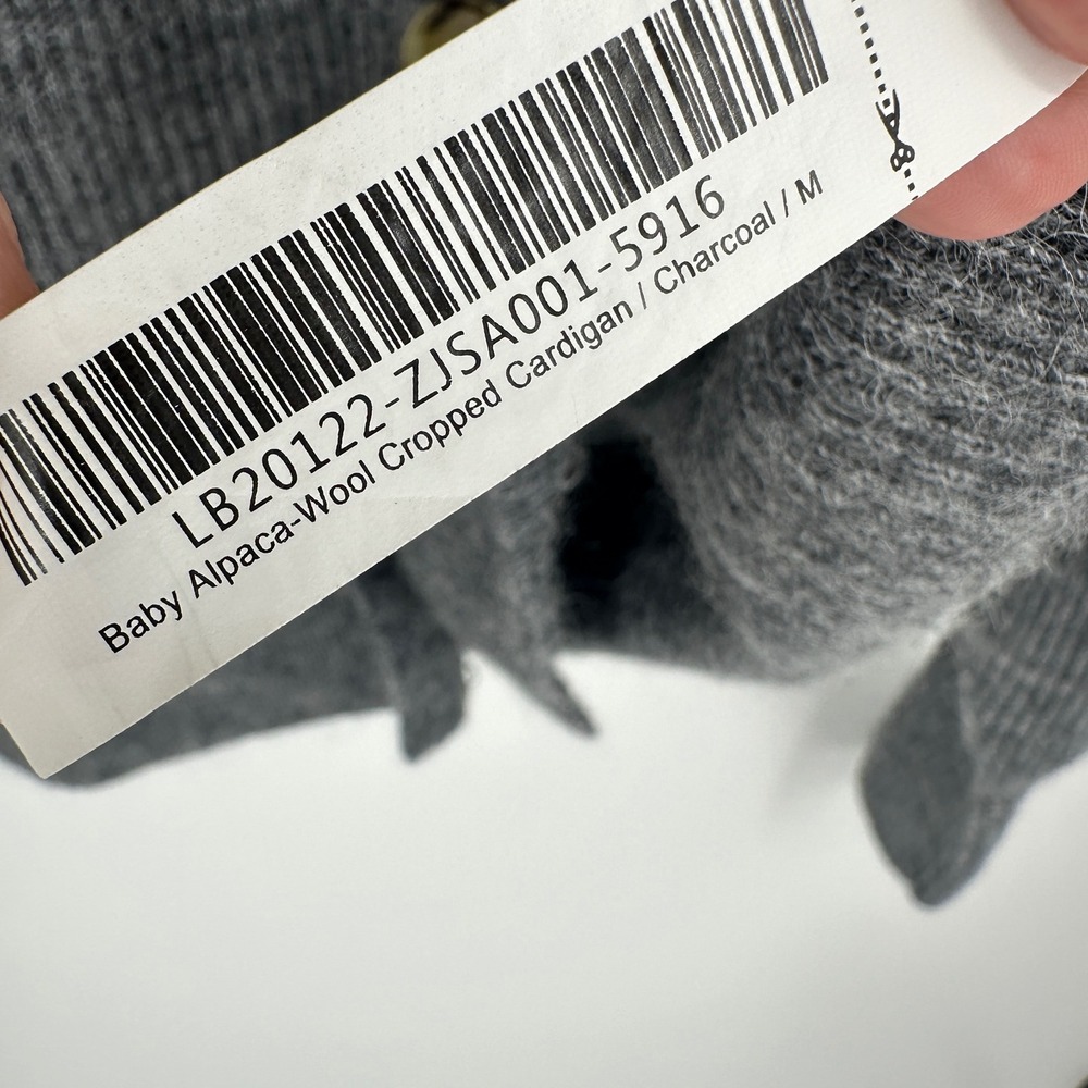 Quince Cardigan Medium Charcoal Baby Alpaca Wool Cropped Ribbed V-Neck Knit - Picture 5 of 7